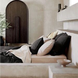 Leanne Ford x Crate & Barrel Dark Gray Linen Duvet Cover w/ Standard Sham Pair